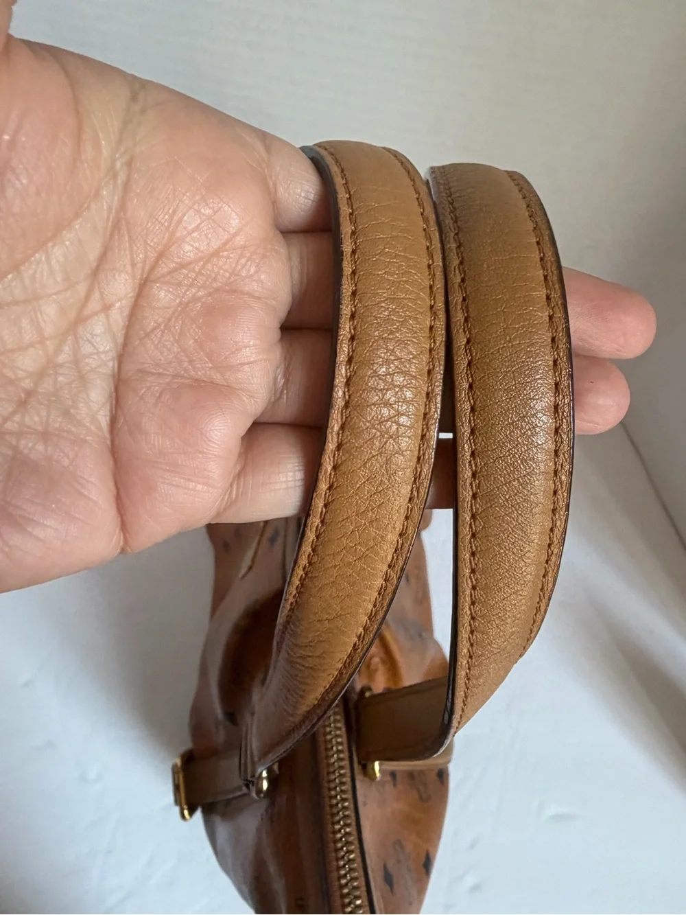 MCM Visetos Cognac Logo Shoulder Bag